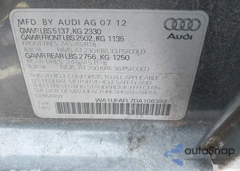 2013 Audi Allroad 2.0T Premium Plus z USA, uszkodzony, nr VIN WA1UFAFL7DA106382